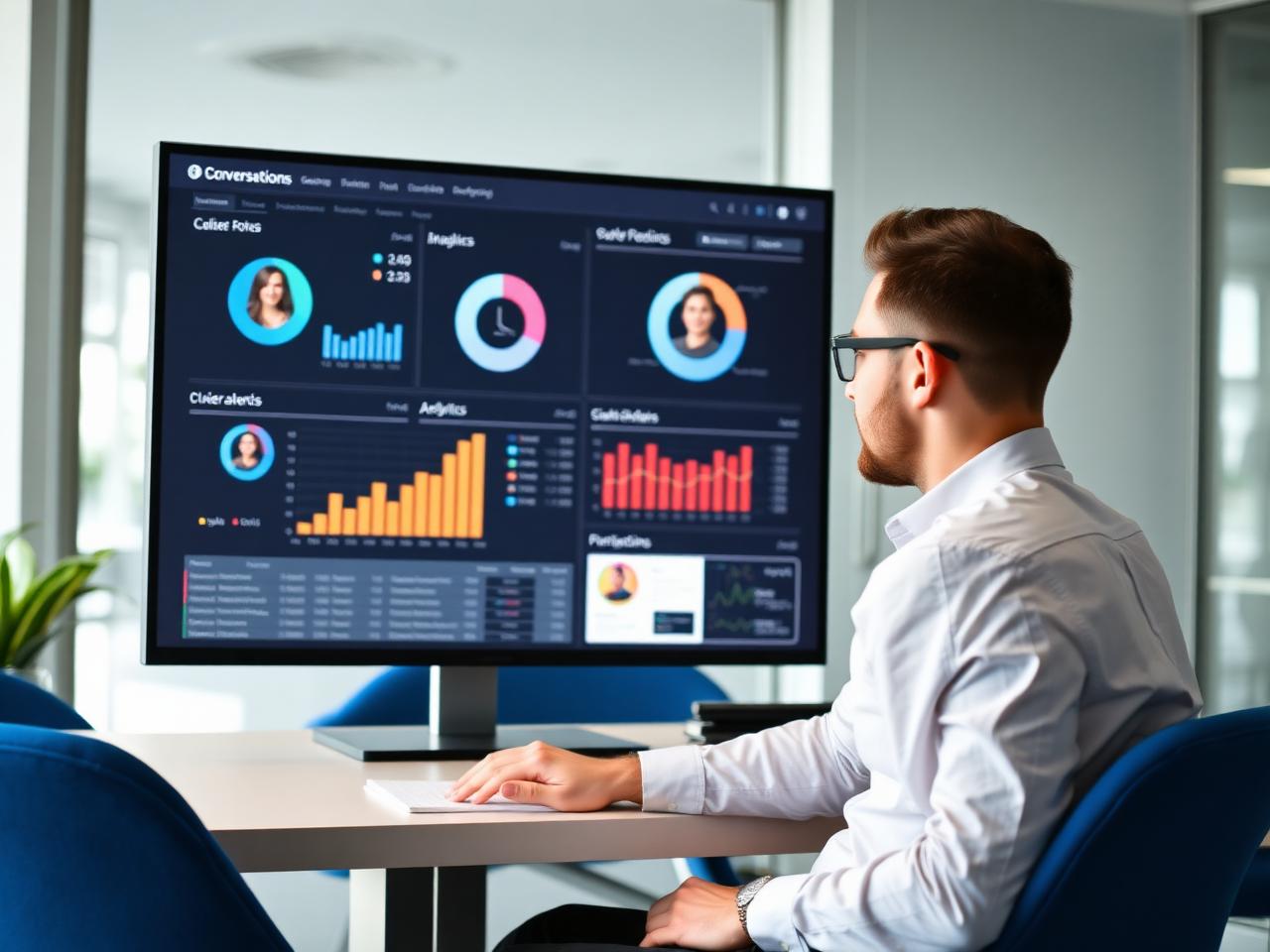 Analyst reviewing conversation analytics dashboards
